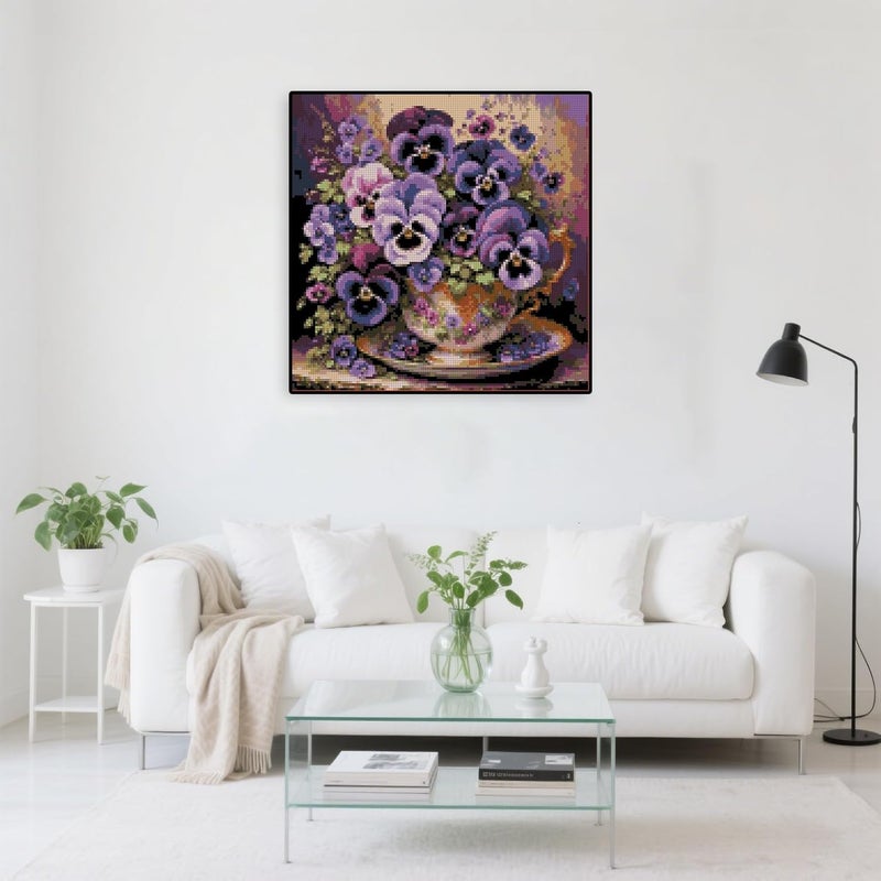 TaeYsck Purple Flowers Stamped Cross Stitch Kits for Beginner, Easy Needlepoint Counted Cross Stitch Embroidery Kits for Adults, 11CT Dimensions Printed Counted Cross Stitch Patterns Arts Craft Kits - Image 3